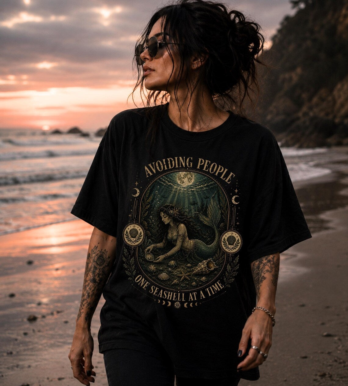 Siren Seashell Shirt, Whimsigoth Clothing Sea Witch Shirt, Ocean Themed Gifts ,Mermaid Shirt ,Vintage Mermaid Shirt ,Whimsigoth, Dark Fantasy