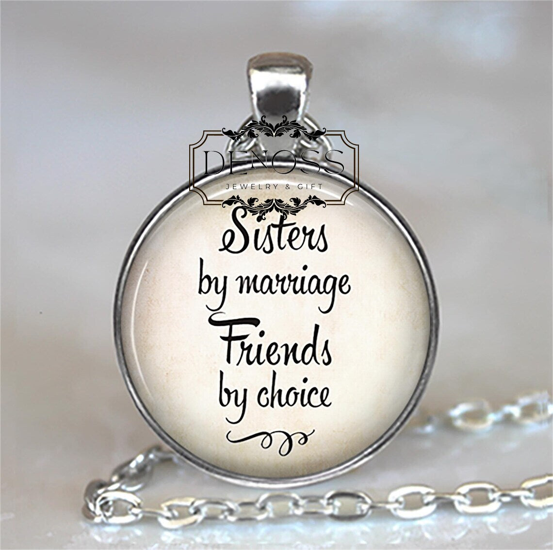Sisters by marriage,Friends by necklace,sister-in-law gift,quote jewelry gift for sister-in-law