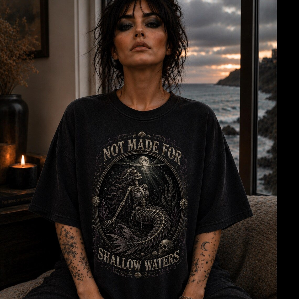 Skeleton Siren Shirt ,Skeleton Mermaid Shirt ,Emo Shirt ,Ocean Grunge Clothes ,Gothic Mermaid Coastal Gothic Summerween Shirt ,Gothic Clothes