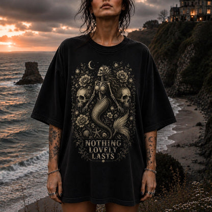 Skeleton Siren Skull Shirt ,Skeleton Mermaid Emo Shirt ,Skull Shirt ,Alt Clothing Gothic Mermaid Coastal Gothic Summerween Shirt ,Gothic Clothes