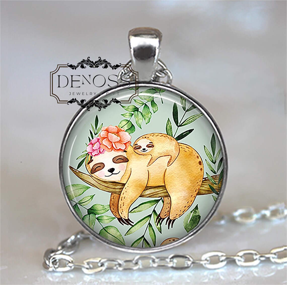 Sloth Mama and Baby Pendant Necklace,New Mom Gift