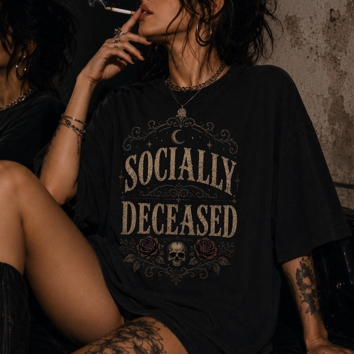 Socially deceased gothic shirt ,unhinged shirt dark humor shirt ,goth clothes whimsigoth clothing ,gothic clothes cursed shirt ,witchy things