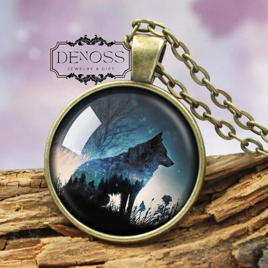 Spiritual Wolf Necklace,Forest, Lone Wolf Gifts,Animal Art Gift Ideas,Power Animal,Viking Wolf Head Shadow Moon Magic