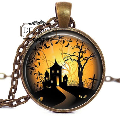 Spooky House Pendant Necklace,Halloween Jewelry,Gift Jewelry