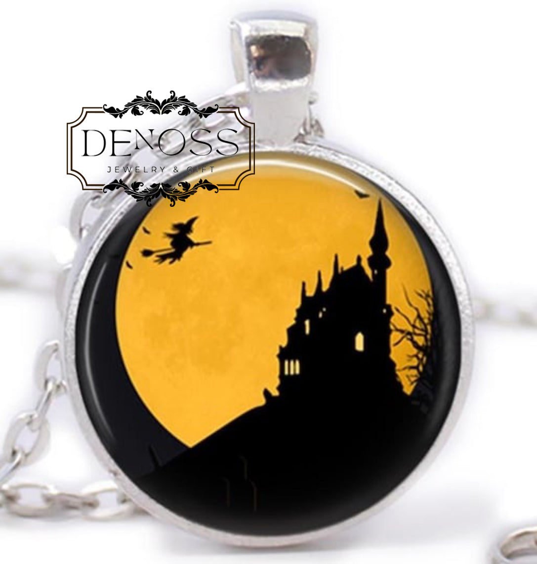 Spooky Witch Pendant Necklace,Halloween Jewelry Gift