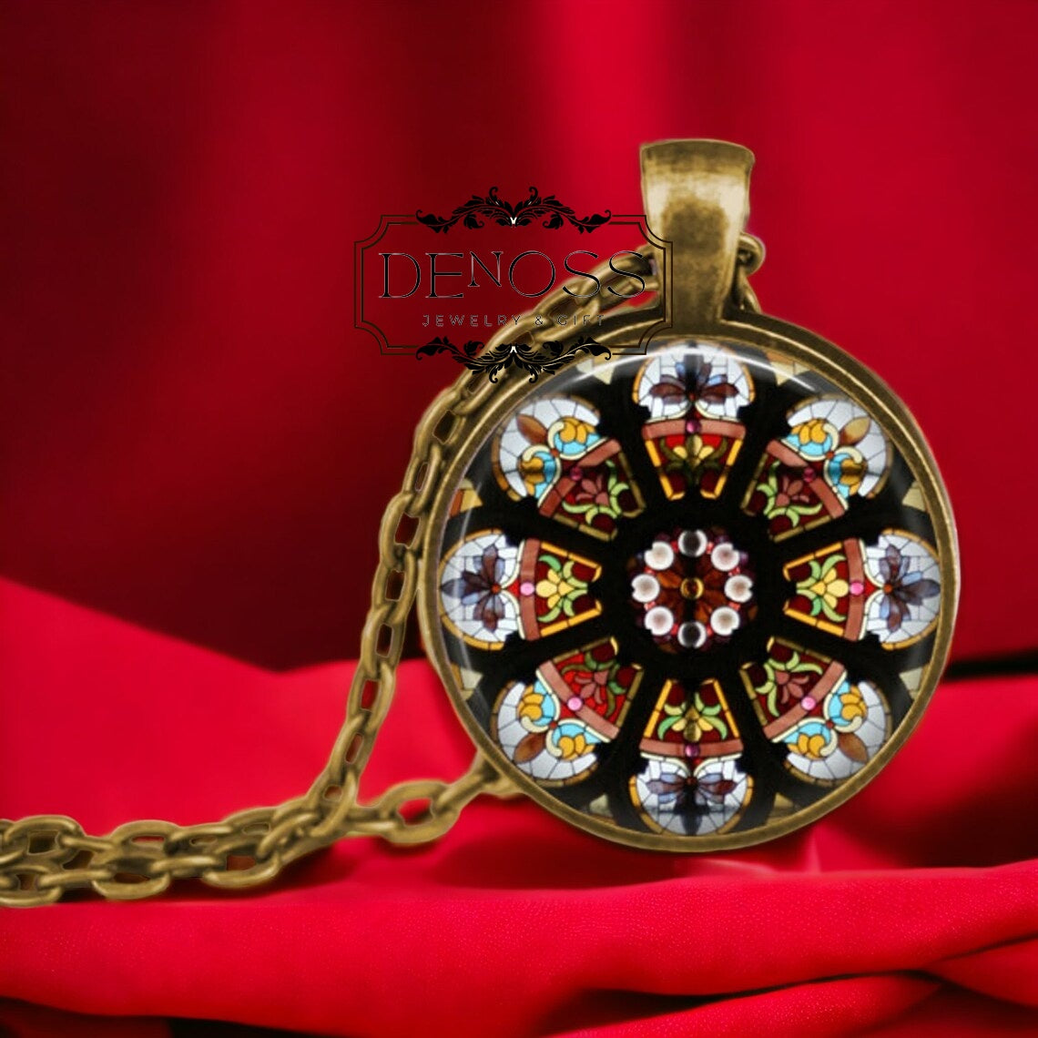 Stained Glass Window Image Pendant Necklace,Religious Jewelry