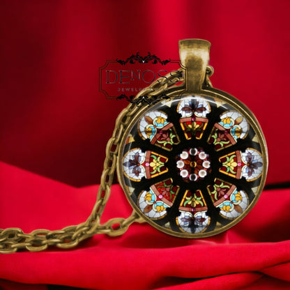Stained Glass Window Image Pendant Necklace,Religious Jewelry