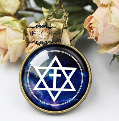 Star of David Pendant Necklace,Messianic Cross in Star of David Necklace,Jewish Gift,Jewish Star Pendant Talisman,Magen David Necklace