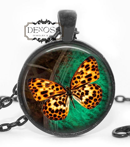 Steampunk Cheetah Butterfly Cabochon Necklace