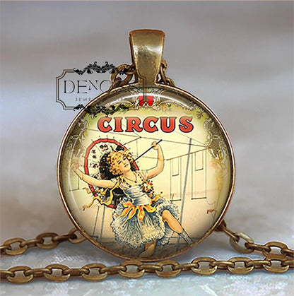 Steampunk Circus Girl necklace, boho Circuit jewelry,old bohemian poster jewelry,Circus gift