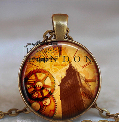 Steampunk London necklace,London England Big Ben Steampunk jewelry,UK travel gift globetrotter gift