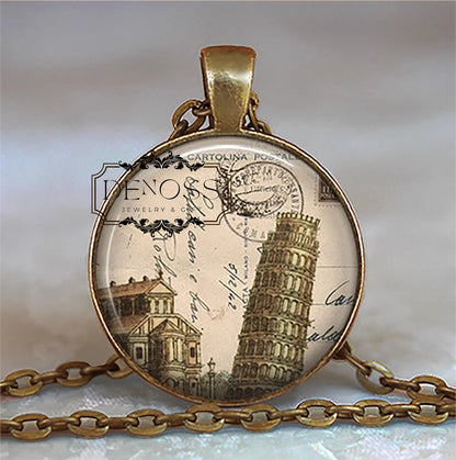 Steampunk Pisa necklace,Pisa Italy travel gift,globetrotter gift,Leaning Tower of Pisa
