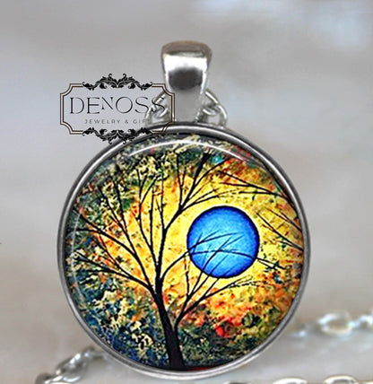 Summer Blue Moon necklace,tree jewelry,full blue moon jewelry,nature gift,nature art jewelry