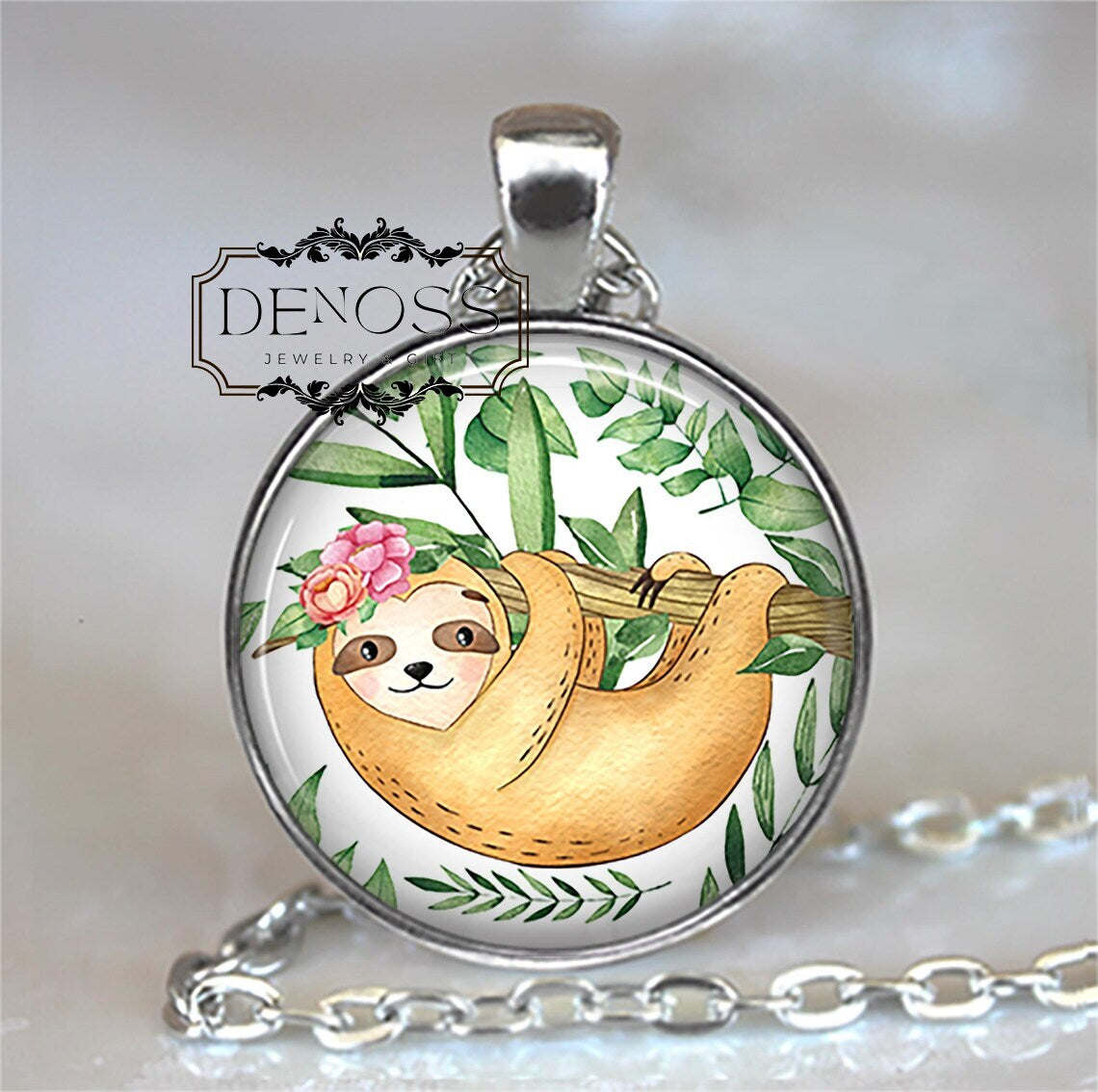 Sweet Little Sloth necklace,cute sloth art pendant,relaxation gift