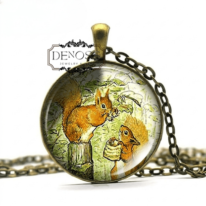 Tale of Squirrel Nutkin Beatrix Potter necklace,Art Nouveau squirrel necklace,cute squirrels nature gift,Beatrix Potter art jewelry