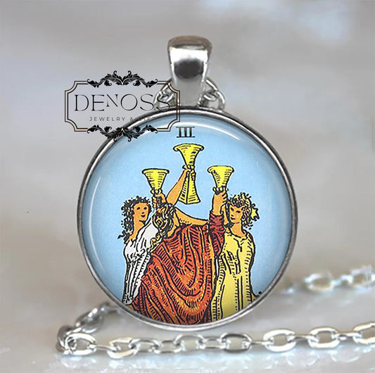 Tarot Three of Cups necklace,Tarot jewelry,Tarot gift friends necklace,friendship symbolic jewelry