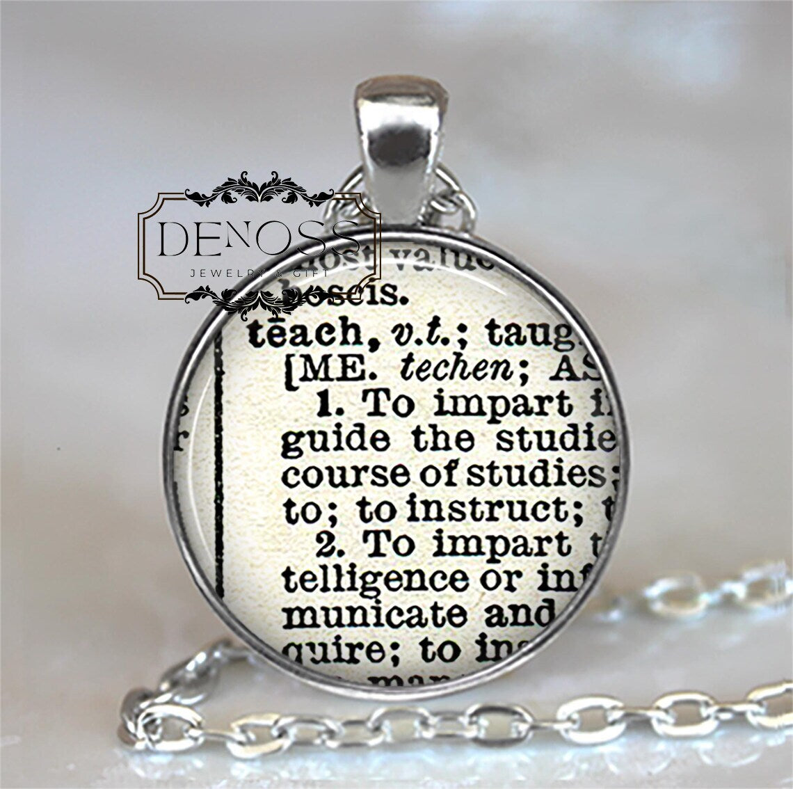 Teach dictionary necklace,teacher gift,dictionary word jewelry,school teacher gift