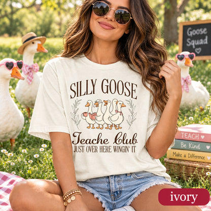 Teacher Club Shirt, Funny Silly Goose Shirt, Teacher Appreciation Week Gift, Just Wingin' It Teacher Gift