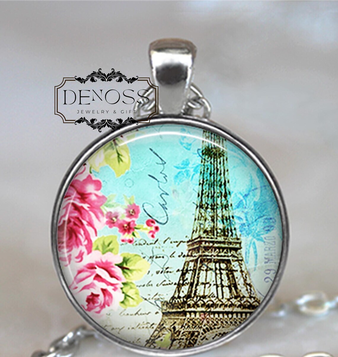 Teal Paris pendant,Paris necklace,Eiffel Tower pendant,Eiffel Tower necklace