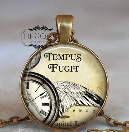 Tempus Fugit necklace,Time Flies steampunk jewelry,Latin quote,birthday gift for older person