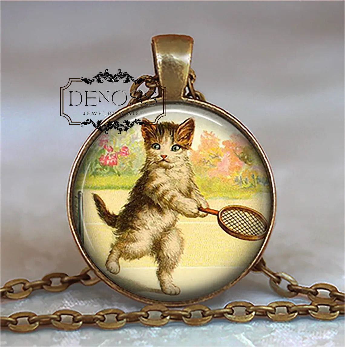 Tennis Kitten pendant necklace,cat jewelry,cat necklace,cat jewelry ,tennis pendant,tennis player's gift