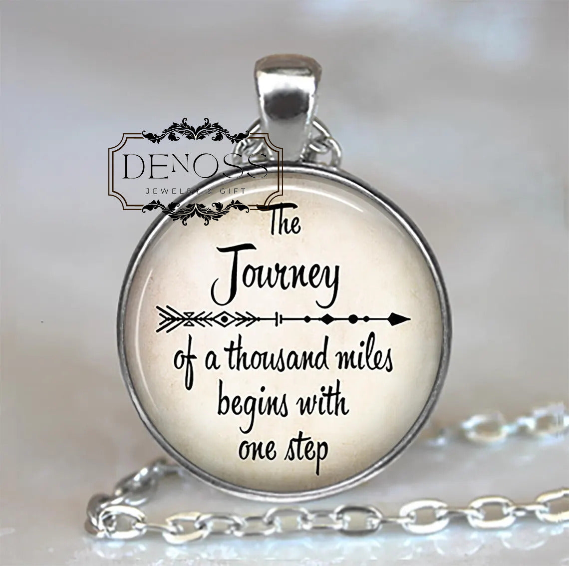 The Journey of a thousand miles begins with one step,Lao Tzu quote necklace,graduation gift,encouragement gift