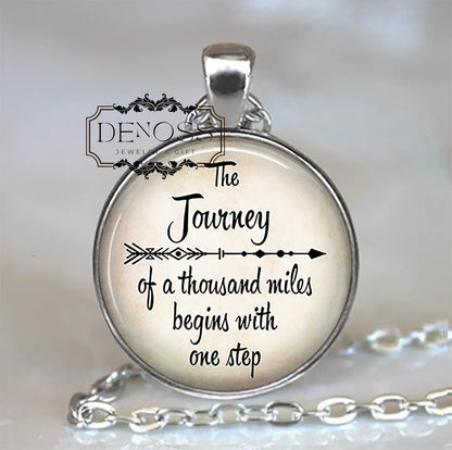 The Journey of a thousand miles begins with one step,Lao Tzu quote necklace,graduation gift,encouragement gift