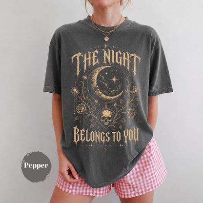 The Night Belongs To You Shirt, Gothic Skull Moon T-Shirt, Dark Academia Tee, Celestial Goth Shirt, Witchy Aesthetic Gift