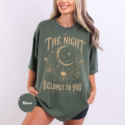 The Night Belongs To You Shirt, Gothic Skull Moon T-Shirt, Dark Academia Tee, Celestial Goth Shirt, Witchy Aesthetic Gift