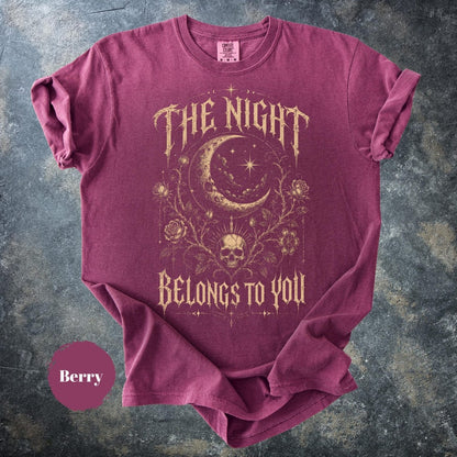 The Night Belongs To You Shirt, Gothic Skull Moon T-Shirt, Dark Academia Tee, Celestial Goth Shirt, Witchy Aesthetic Gift