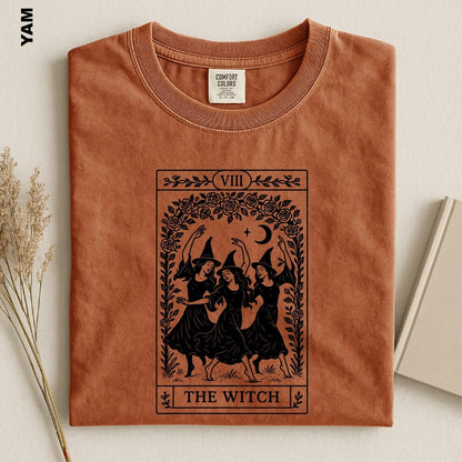 The Witch Tarot Card Shirt, Dancing Witches Comfort Colors Tee, Mystical Halloween T-Shirt, Witchy Vibes Gift for Her, Dark Academia Apparel