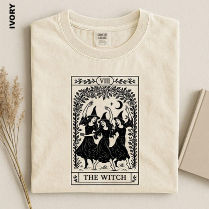 The Witch Tarot Card Shirt, Dancing Witches Comfort Colors Tee, Mystical Halloween T-Shirt, Witchy Vibes Gift for Her, Dark Academia Apparel
