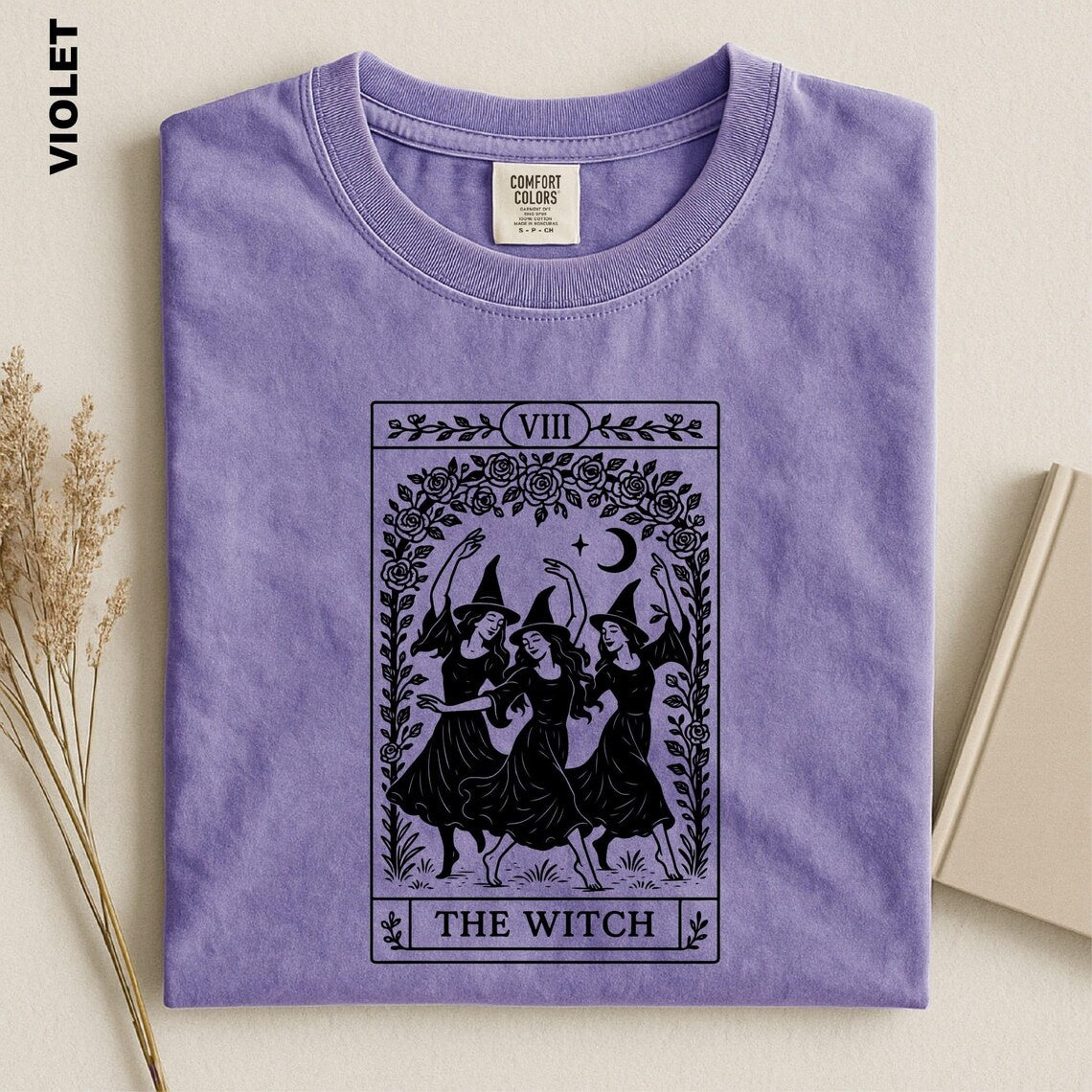 The Witch Tarot Card Shirt, Dancing Witches Comfort Colors Tee, Mystical Halloween T-Shirt, Witchy Vibes Gift for Her, Dark Academia Apparel
