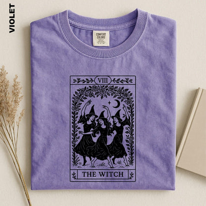 The Witch Tarot Card Shirt, Dancing Witches Comfort Colors Tee, Mystical Halloween T-Shirt, Witchy Vibes Gift for Her, Dark Academia Apparel