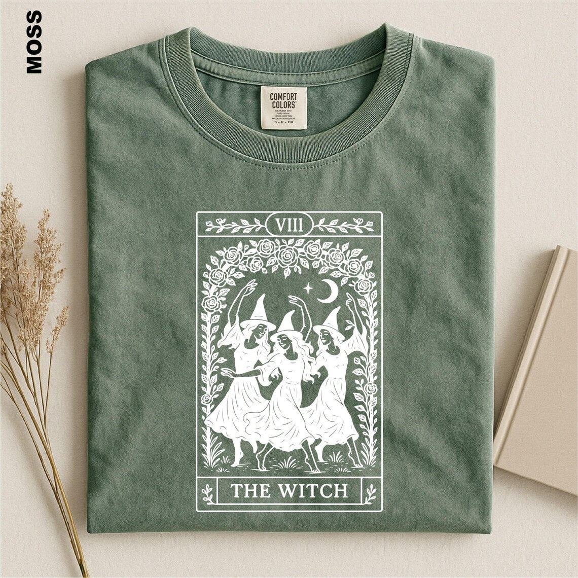 The Witch Tarot Card Shirt, Dancing Witches Comfort Colors Tee, Mystical Halloween T-Shirt, Witchy Vibes Gift for Her, Dark Academia Apparel