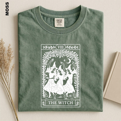 The Witch Tarot Card Shirt, Dancing Witches Comfort Colors Tee, Mystical Halloween T-Shirt, Witchy Vibes Gift for Her, Dark Academia Apparel