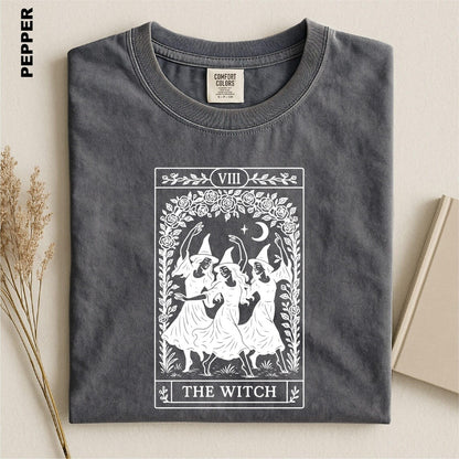 The Witch Tarot Card Shirt, Dancing Witches Comfort Colors Tee, Mystical Halloween T-Shirt, Witchy Vibes Gift for Her, Dark Academia Apparel