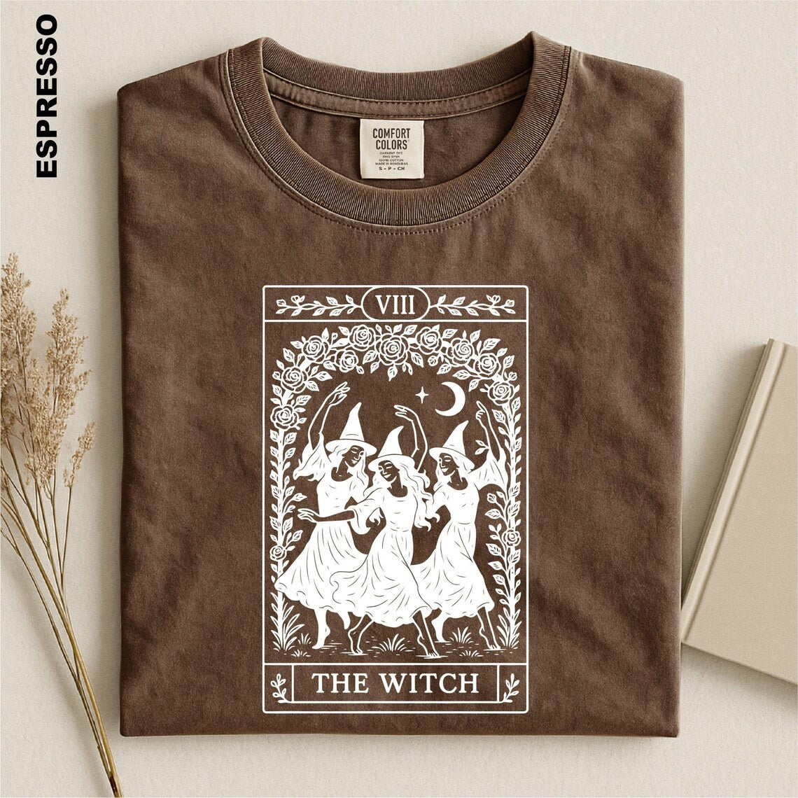 The Witch Tarot Card Shirt, Dancing Witches Comfort Colors Tee, Mystical Halloween T-Shirt, Witchy Vibes Gift for Her, Dark Academia Apparel