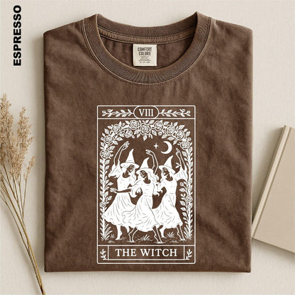 The Witch Tarot Card Shirt, Dancing Witches Comfort Colors Tee, Mystical Halloween T-Shirt, Witchy Vibes Gift for Her, Dark Academia Apparel