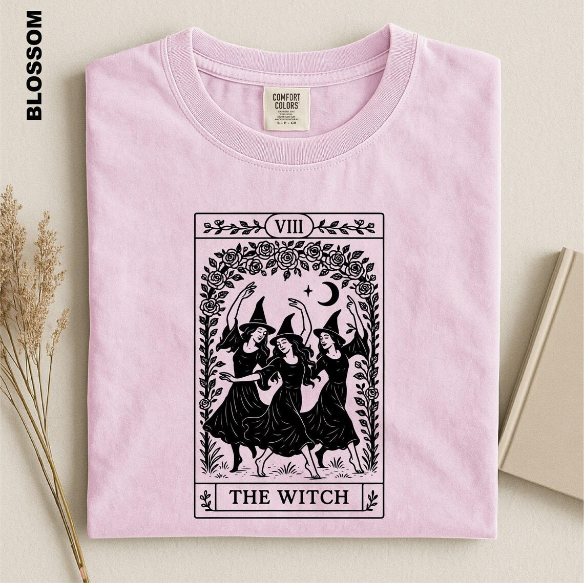 The Witch Tarot Card Shirt, Dancing Witches Comfort Colors Tee, Mystical Halloween T-Shirt, Witchy Vibes Gift for Her, Dark Academia Apparel