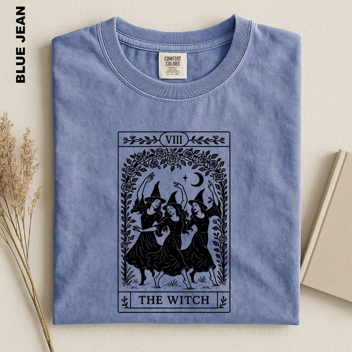 The Witch Tarot Card Shirt, Dancing Witches Comfort Colors Tee, Mystical Halloween T-Shirt, Witchy Vibes Gift for Her, Dark Academia Apparel