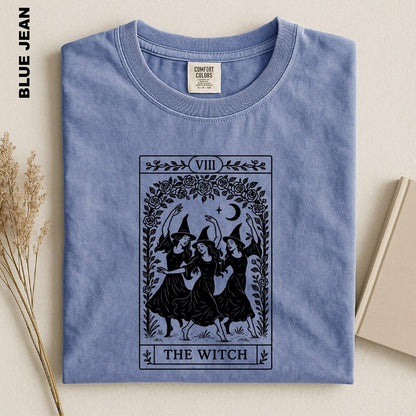 The Witch Tarot Card Shirt, Dancing Witches Comfort Colors Tee, Mystical Halloween T-Shirt, Witchy Vibes Gift for Her, Dark Academia Apparel