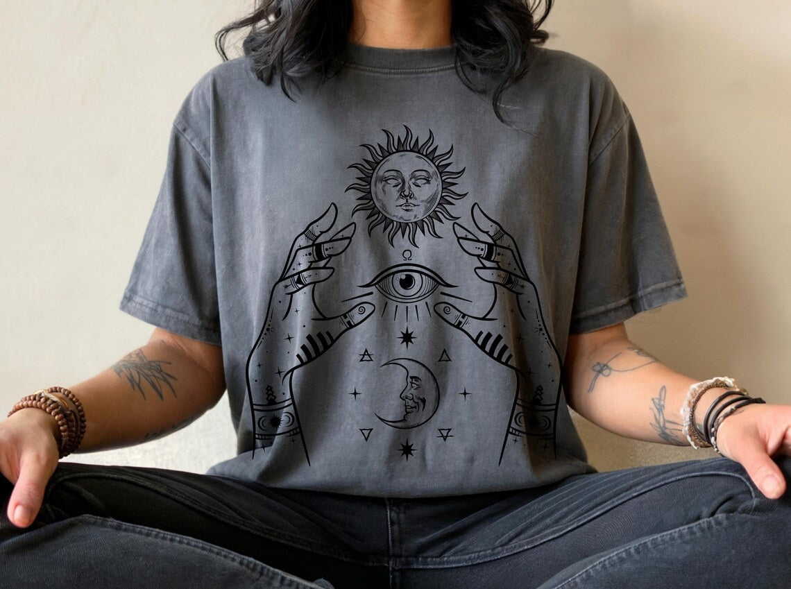 Third Eye Shirt ,Mystical Shirt ,Spiritual Shirt ,Sacred Shirt Divine Feminine Witchy Shirt ,Sun and Moon Sun Shirt ,Boho Shirt ,Astrology Shirt