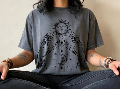 Third Eye Shirt ,Mystical Shirt ,Spiritual Shirt ,Sacred Shirt Divine Feminine Witchy Shirt ,Sun and Moon Sun Shirt ,Boho Shirt ,Astrology Shirt