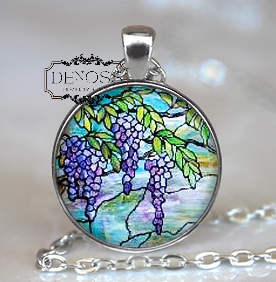 Tiffany Stained Glass Wisteria necklace,flower pendant Tiffany stained glass symbolic jewelry,Easter gift