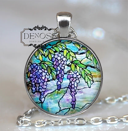 Tiffany Stained Glass Wisteria necklace,flower pendant Tiffany stained glass symbolic jewelry,Easter gift