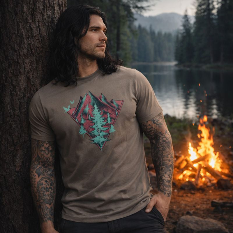 Triangle and Pines,Nature Tshirt, Men’s Graphic Tees