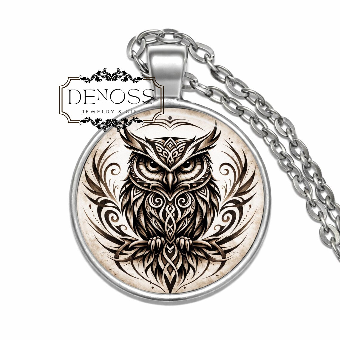Tribal Owl Pendant Necklace,Celtic Norse Knotwork Animal Totem Jewelry