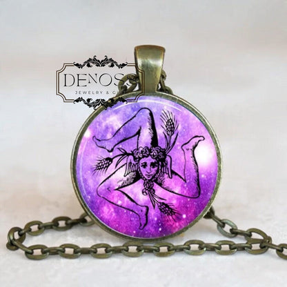 Trinacria Pendant Necklace,Occult Pentacle Jewelry