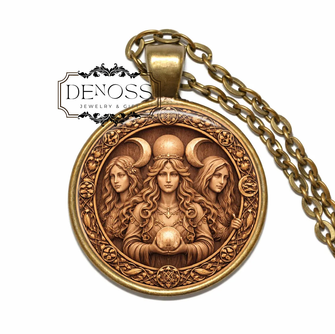 Triple Moon Goddess Pendant,Pagan Wiccan Maiden Mother Crone Necklace